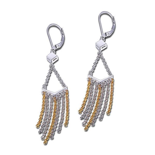 ER2LC31A0-2T Sterling Silver CHEVRON Tassel Two Tone Leverback Earrings