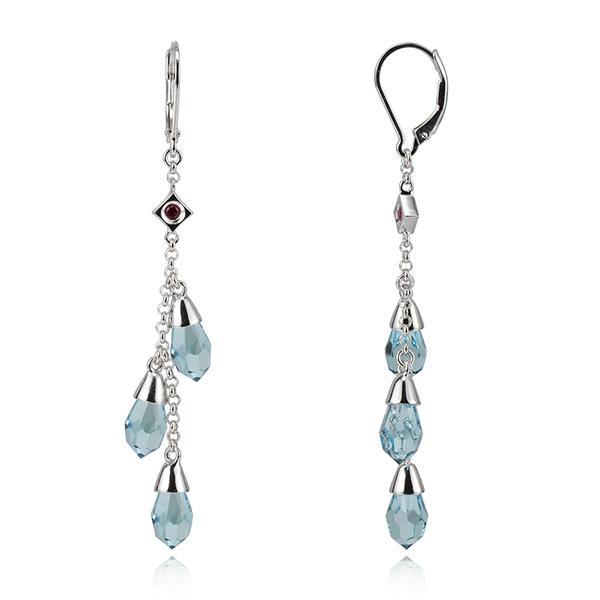ER2LBMT94-W Sterling Silver Light Blue Swarovski Crystal Cluster Leverback Earrings
