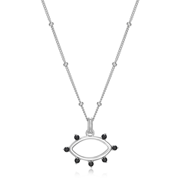 NR0LBYQK-W Spike Black Sapphire Eye Pendant Necklace