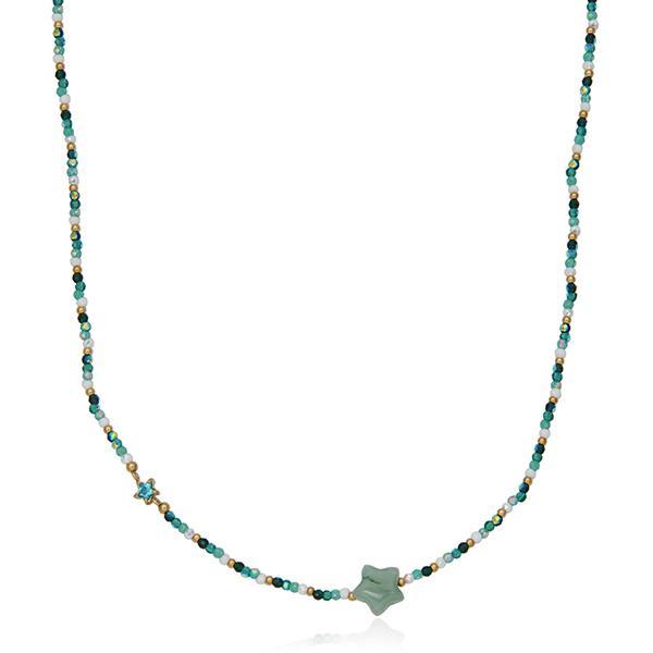 CJ STEELX Semi Precious Star Charm Bead Necklace Size 16 - Gold