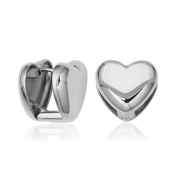 CJ STEELX High Polished Puffy Heart Huggie Earrings - Silver