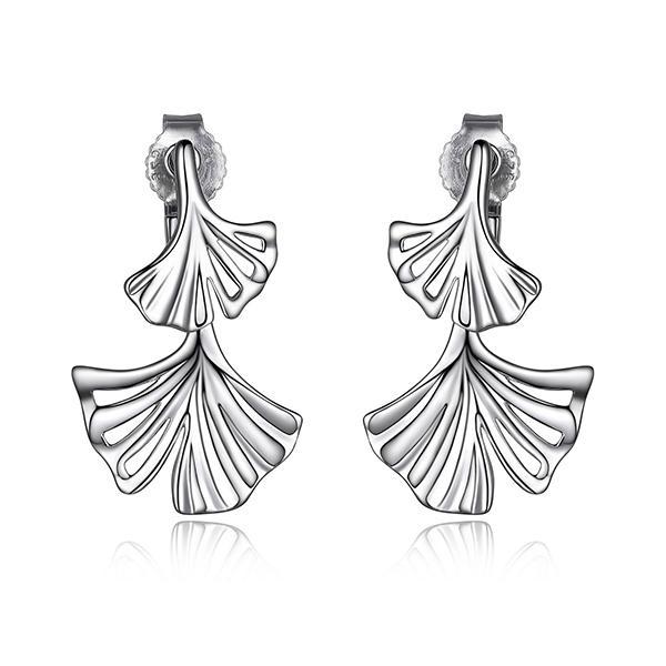 ER2LCAHA0-W Sterling Silver GINKO Front and Back Post Earrings