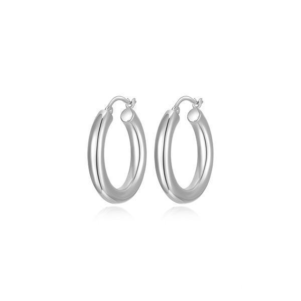 25mm Polished Tube Hoop Earrings - Silver
