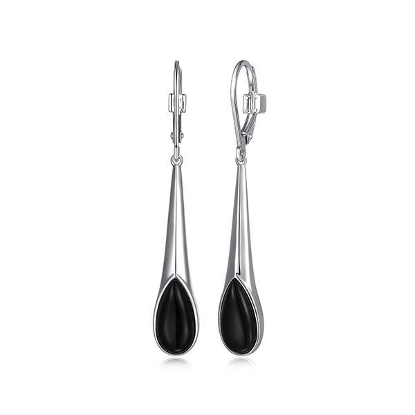 ER2LCQZ27-W Sterling Silver ETHEREAL DROPS Genuine Black Agate Leverback Earrings