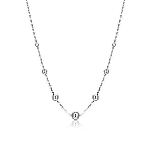 NR0LBPY-W "Orb" Sterling Silver Silver Bead Station Necklace