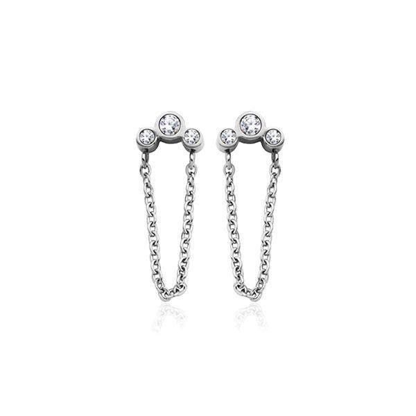 CJ Steelx Bezel Crystal Chain Earrings - Silver