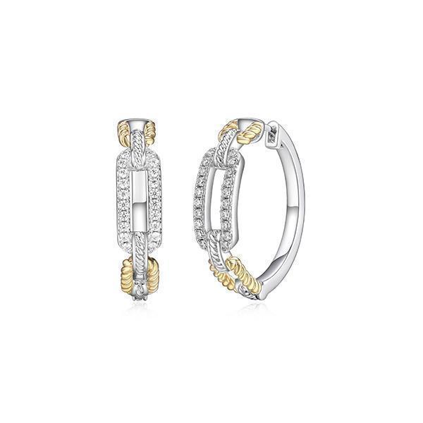 ECGR2Q09F-2T Sterling Silver "PAPERCLIP" Rope and Cubic Zirconia Link 25mm Hoop Earrings
