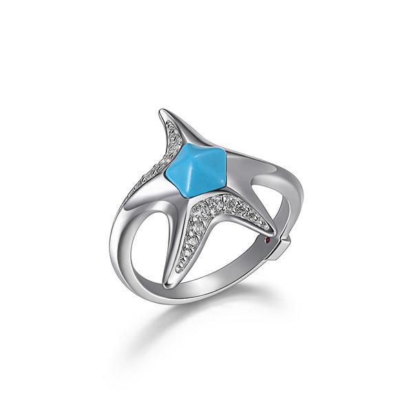 RR4LA89AZ-W-7 Sterling Silver Simulated Turquoise and Cubic Zirconia Ring Size 7