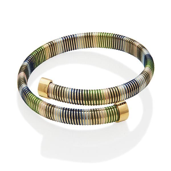 CJ STEELX Flexible Green Ombre Cord Wire Open Bangle - Gold