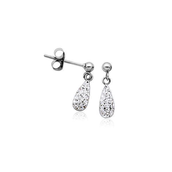 CJ Steelx Tear Drop Earrings with Micropave Crystal - Silver