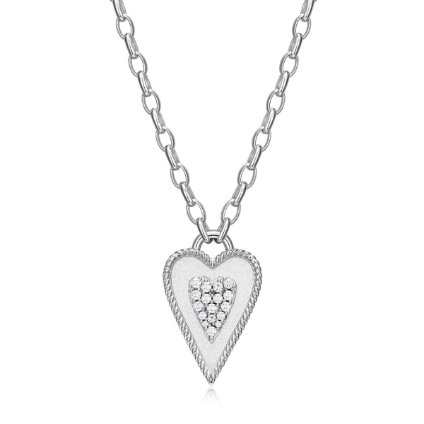 NR0LBY00-W Long Love Cubic Zirconia Elongated Heart Pendant Necklace