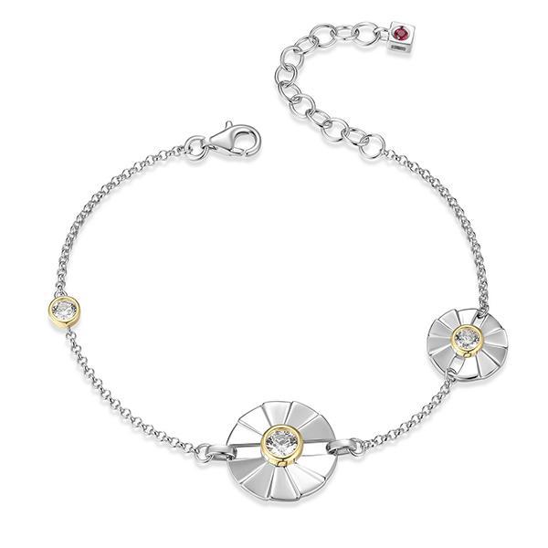 BR1LAPM0-W-6.5 Pleat Cubic Zirconia Disc Station Two Tone Bracelet Size 6.5