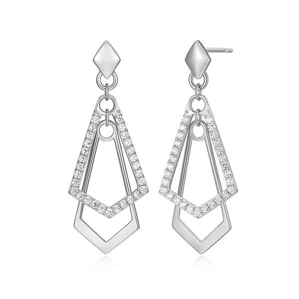 ER2LCTB00-W Sterling Silver ART DECO Cubic Zirconia Geometric Dangle Earrings