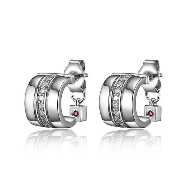 ER2LCC800-W Sterling Silver Cubic Zirconia Barrel Half Hoop Post Earrings