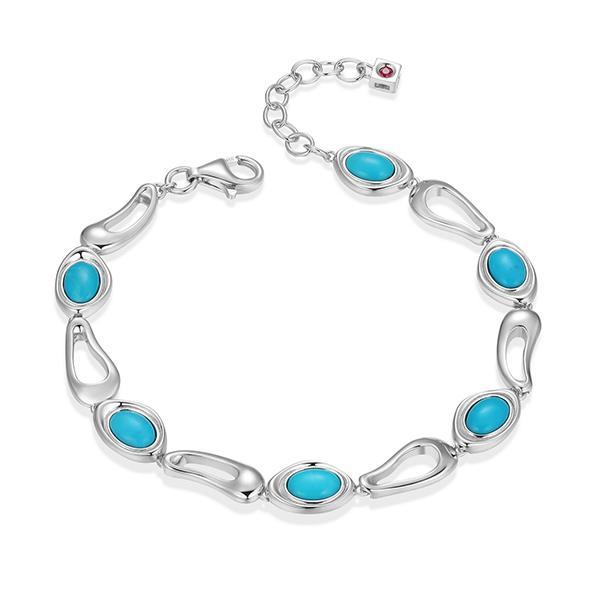 BR1LAQSFV-W-6.5 Sterling Silver OASIS Oval Turquoise and Open Drop Link Bracelet Size 6.5