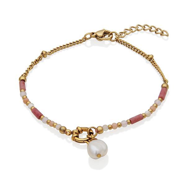 CJ STEELX  Semi Precious Stone and Bead Bracelet Size 6.75 - Gold