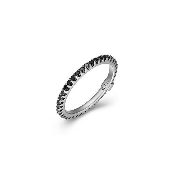 R64LAF8-B-7 "Stardust" Black Spinel Skinny Eternity Ring - Black
