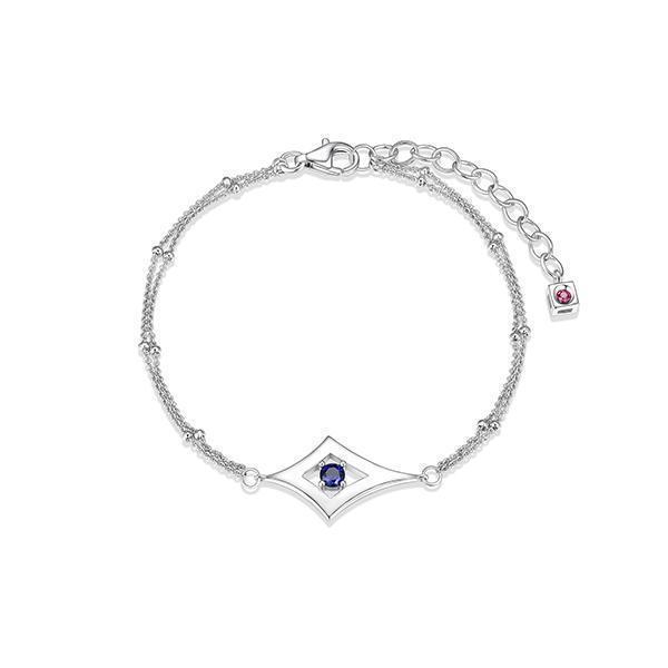 BR1LAKN-W "Stellar" Diamond Shape Sterling Silver with Sapphire 2 Strands Bracelet