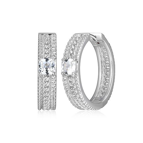 ER2LCT7DC-W Sterling Silver WEAVE Cushion Cut Created White Sapphire Hoop Earrings