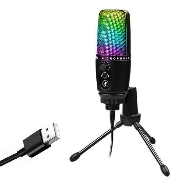 Universal RGB Light USB Microphone for Professional Sound Recording ME3-1 for Universal Cell Phone And Bluetooth Device - Black