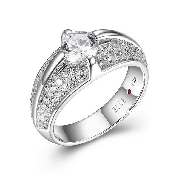 RR4LAC500-W-7 Sterling Silver GLIMMER 6mm Round and Pave Cubic Zirconia Ring Size 7