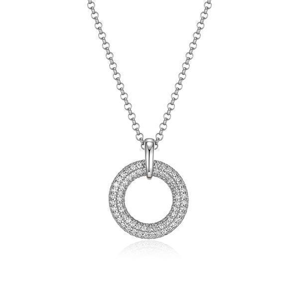 NR0LBRJ-W "Stardust" Round Clear Cubic Zirconia in 15mm Circle Pendant with Rolo Chain