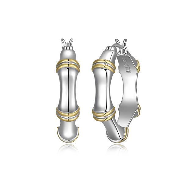 ER2LCQPA0-2T Sterling Silver BAMBOO Hoop Two Tone Earrings