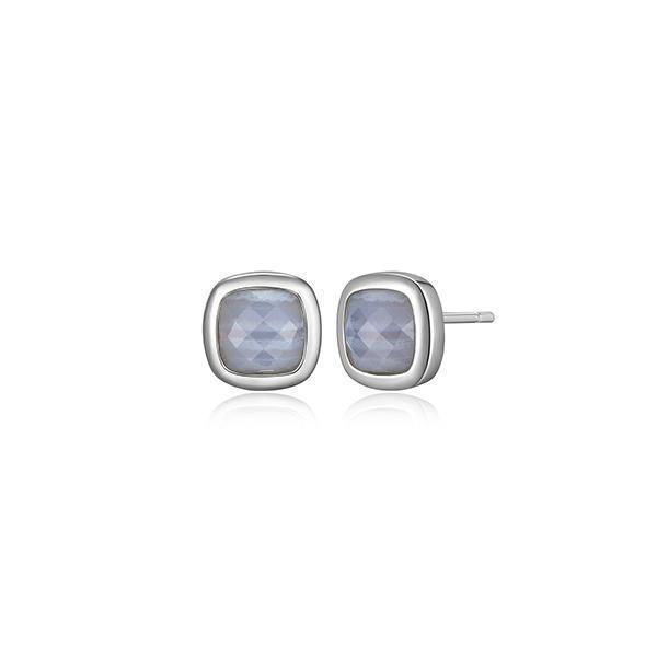 ER2LCPD-W "Mirage" Cushion Cut Bezel Set Blue Lace Agate Stud Earrings