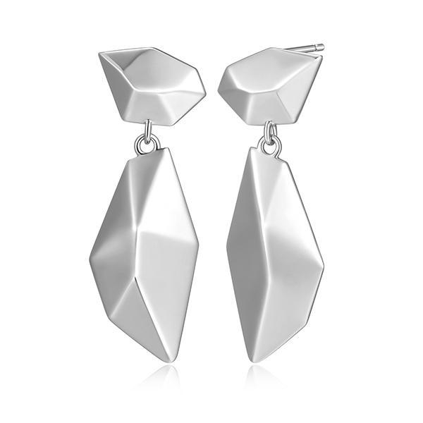 ER2LCUBA0-W Sterling Silver PEAK High Polished Polygon Dangle Post Earrings