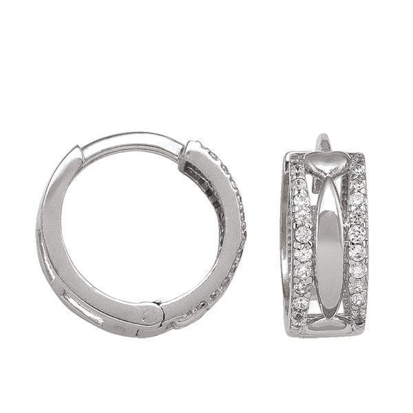 10K Silver Cubic Zirconia Fashion Hoop Earrings