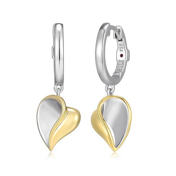 ER2LCUHA0-2T Sterling Silver AMOUR High Polish Heart Drop Hoop Two Tone Earrings