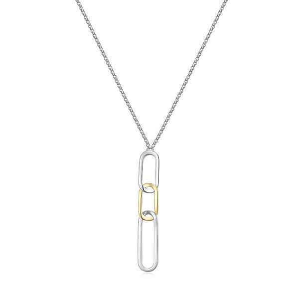 NR0LBUW-2T "Parallel" Two-tone Sterling Silver Open Oblong Link Long Necklace