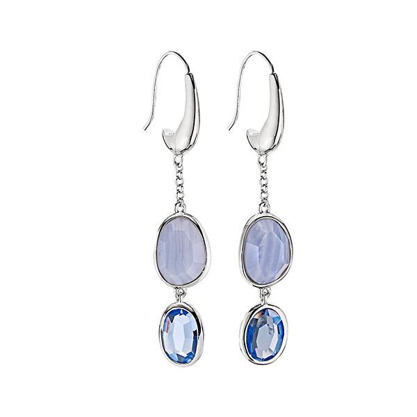 ER2LBHDAB-W Sterling Silver Blue Lace and Simulated Blue Quartz Fishhook Earrings