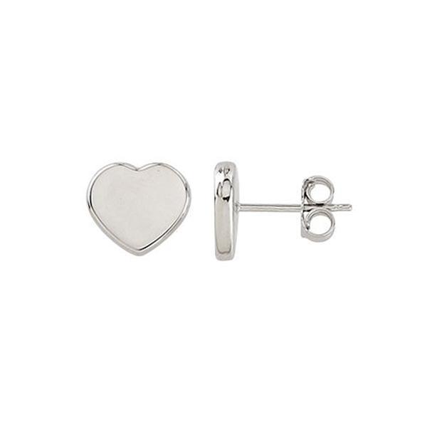 10K White Gold Heart Stud Earrings - Silver