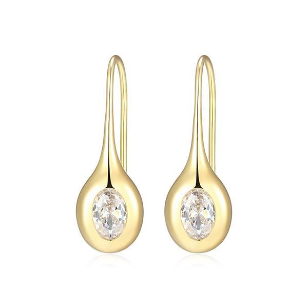 E32AVUF00-Y Sterling Silver Puffy Bezel Oval Diamondlite Cubic Zirconia Teardrop Earrings