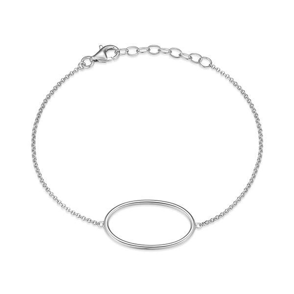 BR1ADSQA0-W-6.5 Sterling Silver Open Oval Open Frame Rolo Bracelet Size 6.5