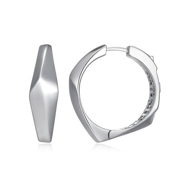 ER2LCUDA0-W Sterling Silver PEAK High Polished Polygon Hoop Earrings