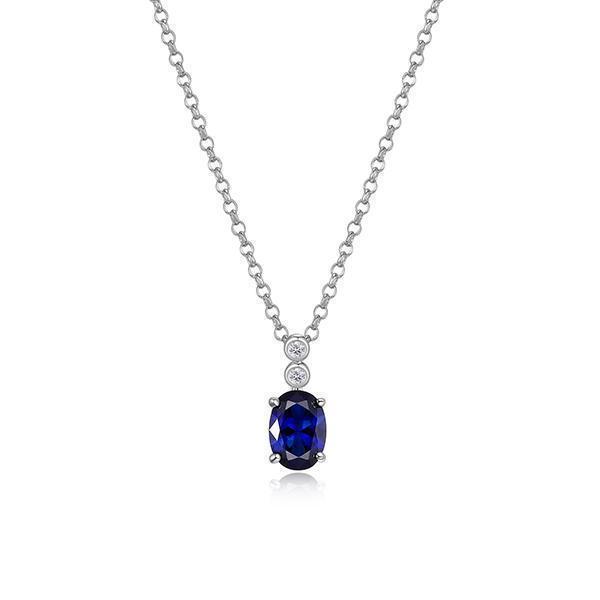 NR0LBN6-W "Blue Star" Sterling Silver Created Sapphire and Lab Grown Diamond Necklace