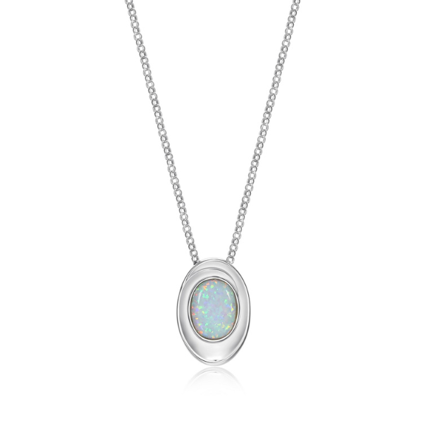 NR0LBYT39-W Swirl Created Opal Oval Pendant Necklace