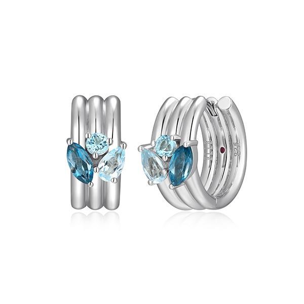 ER2LCT4K2-W Sterling Silver GODDESS Genuine London and Sky Blue Topaz Hoop Earrings