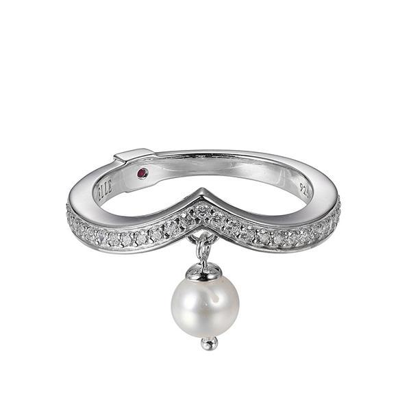 RR4LA7Y45-W-6 Sterling Silver Cubic Zirconia and Genuine Pearl Ring Size 6