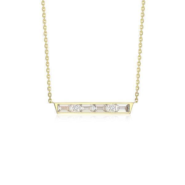 N30LBY8-Y "Baguette" Straight Baguette & Square Cubic Zirconia Bar Necklace