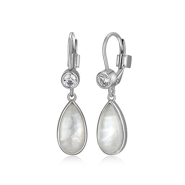 ER2LCR1GV-W Sterling Silver ETHEREAL DROPS White Crystal and Mother of Pearl Doublet Cubic Zirconia Leverback Drop Earrings