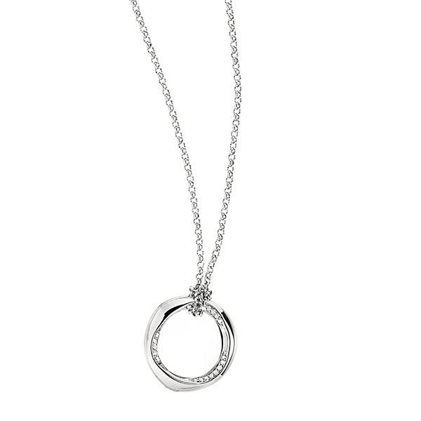 NR3LAE000-W-26 Sterling Silver Cubic Zirconia Circle Pendant Necklace Size 26