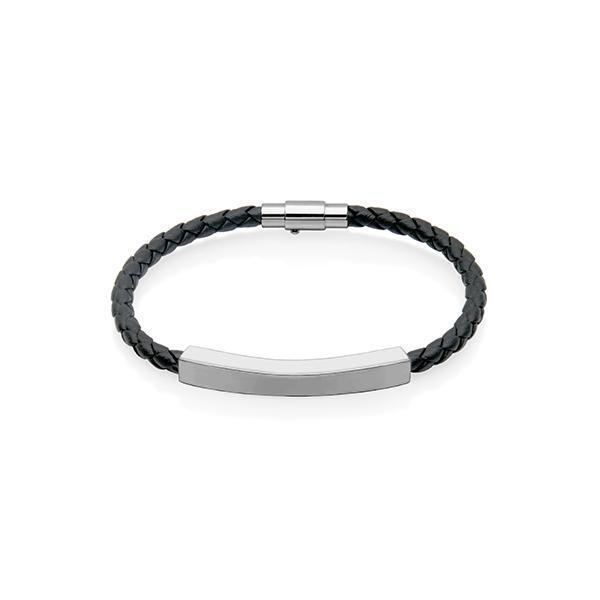 CJ Steelx Braided Leather ID Bracelet - Black