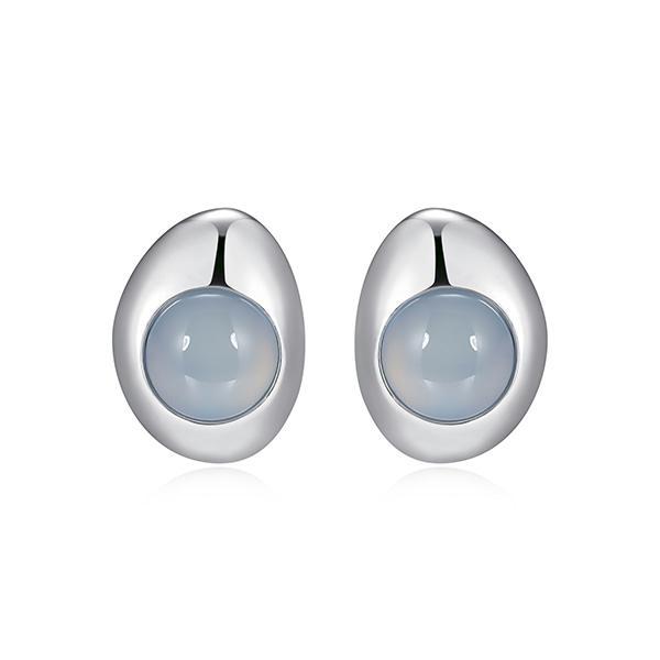 ER2AWAMA4-W Sterling Silver Blue Chalcedony Pebble Stud Earrings