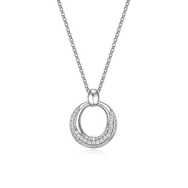NR0LBRP-W "Caramel" Circle and Pave Cubic Zirconia Necklace