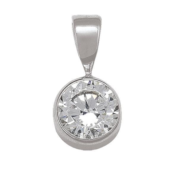 10K Silver Round Cubic Zirconia Pendant - 0.8gm