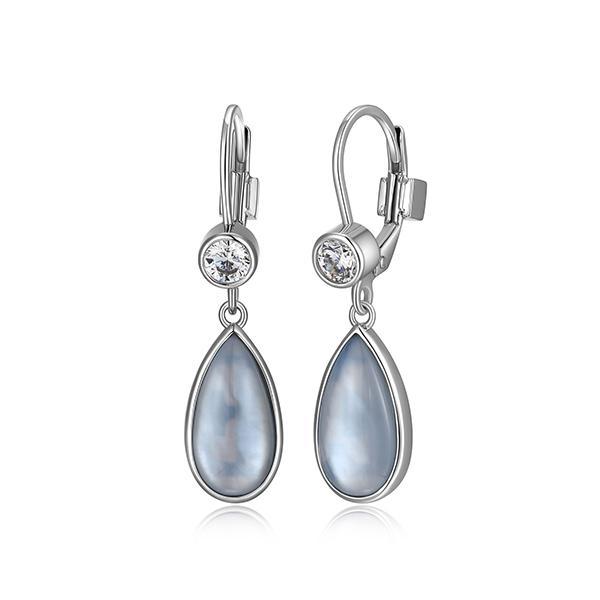 ER2LCR197-W Sterling Silver ETHEREAL DROPS Synthetic Blue Topaz and Mother of Pearl Doublet Cubic Zirconia Leverback Drop Earrings