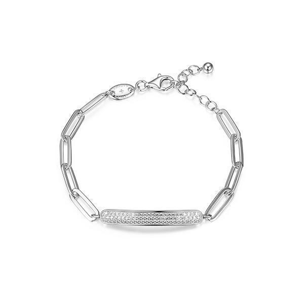 BCGR1Q19S-W Sterling Silver "PAPERCLIP" Rhodium Plated 4.5mm Link with CZ Bar Bracelet